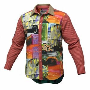 Vintage Robert Graham Patched Art Collage Long Sleeve Button Up Shirt Men's 4XL